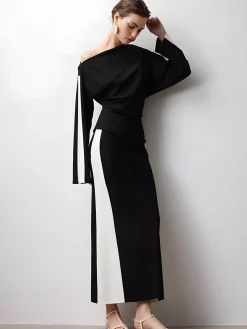 Asymmetrical Color Block Jersey Blouse