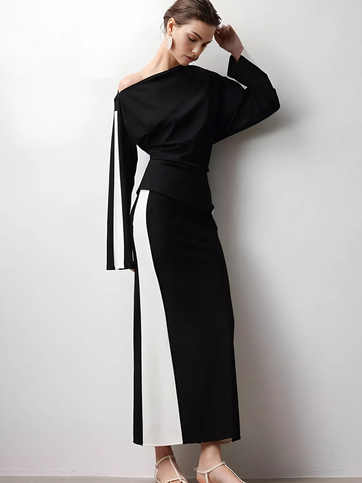 Asymmetrical Color Block Jersey Blouse