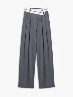 Asymmetrical Contrast Waistband Wide Leg Dress Pants