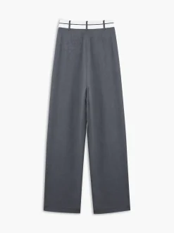 Asymmetrical Contrast Waistband Wide Leg Dress Pants