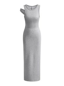 Asymmetrical Crew Neck Split Maxi Dress
