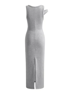 Asymmetrical Crew Neck Split Maxi Dress