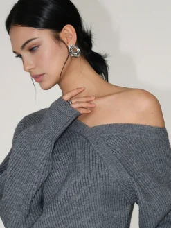 Asymmetrical Criss Cross Ribbed Sweater