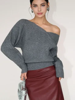 Asymmetrical Criss Cross Ribbed Sweater