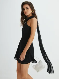 Asymmetrical Cutaway Shoulder Short Dress