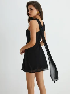 Asymmetrical Cutaway Shoulder Short Dress