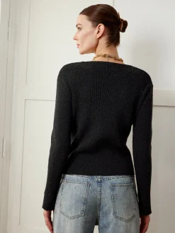 Asymmetrical Cutout Button Knit Top