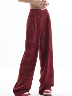 Asymmetrical High-Waist Pinstripe Pants