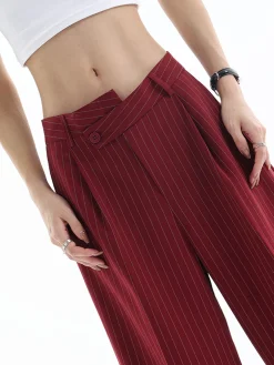Asymmetrical High-Waist Pinstripe Pants
