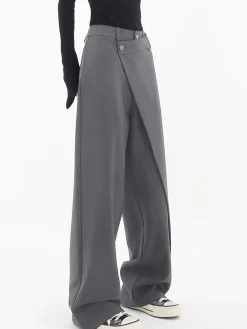 Asymmetrical Layer Button Wide Leg Dress Pants