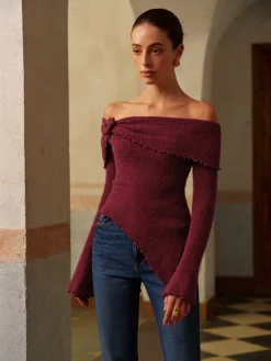 Asymmetrical Lettuce Trim Ruched Floral Knit Top