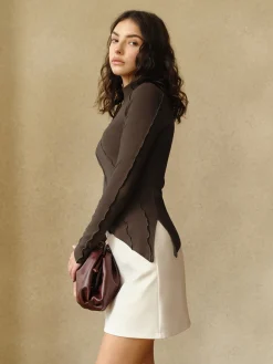 Asymmetrical Lettuce Trim Skinny Top