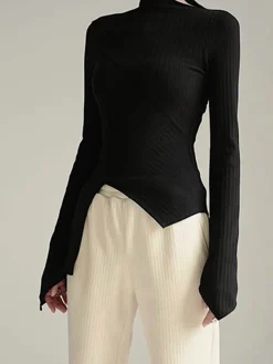 Asymmetrical Long Sleeve Slim Top