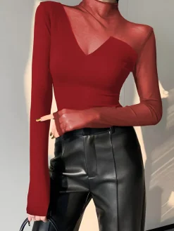 Asymmetrical Mesh Panel T-Shirt