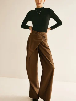 Asymmetrical Mid-Waist Straight Pants