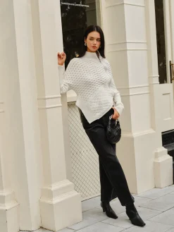 Asymmetrical Mock-Neck Zipper Sweater