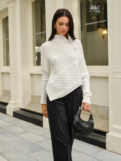 Asymmetrical Mock-Neck Zipper Sweater