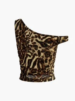 Asymmetrical Neck Leopard Printed Blouse