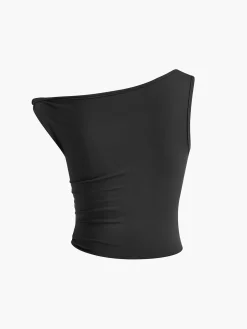 Asymmetrical Neck Ruched Top & Split Maxi Skirt Set