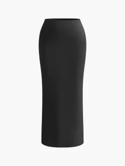 Asymmetrical Neck Ruched Top & Split Maxi Skirt Set