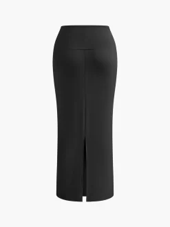Asymmetrical Neck Ruched Top & Split Maxi Skirt Set