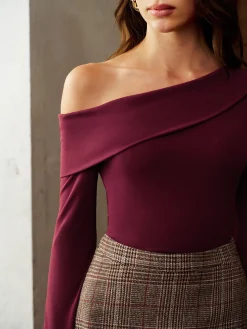 Asymmetrical Neck Ruched Jersey Top