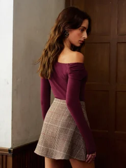 Asymmetrical Neck Ruched Jersey Top