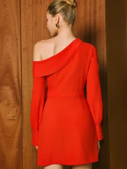 Asymmetrical Neck Ruched Short Dress