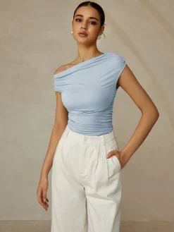 Asymmetrical Neck Sleeveless T-Shirt