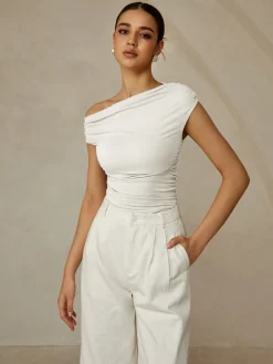 Asymmetrical Neck Sleeveless T-Shirt