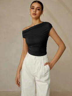 Asymmetrical Neck Sleeveless T-Shirt