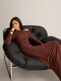 Asymmetrical Neck Slim Jersey Skirt Set