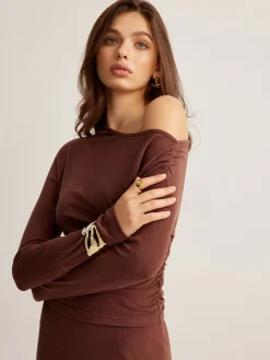 Asymmetrical Neck Slim Jersey Skirt Set