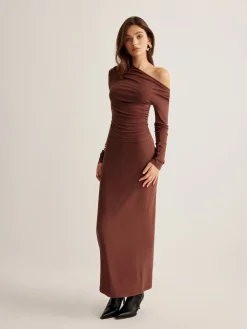Asymmetrical Neck Slim Jersey Skirt Set