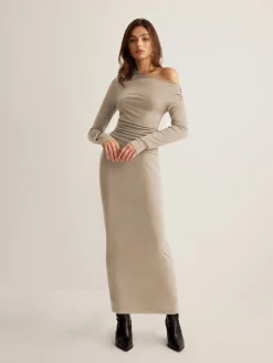 Asymmetrical Neck Slim Jersey Skirt Set