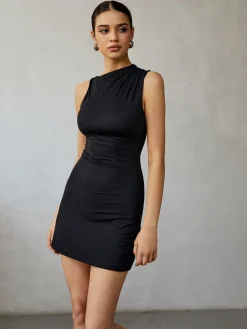 Asymmetrical Neck Tank Short Dress