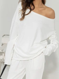 Asymmetrical Off Shoulder Solid Sweatshirt