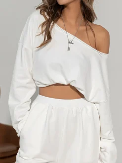 Asymmetrical Off Shoulder Solid Sweatshirt