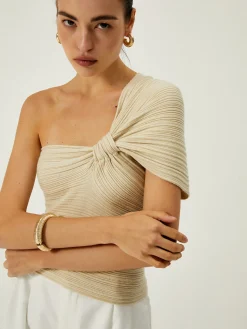 Asymmetrical One Shoulder Knotted Knit Top
