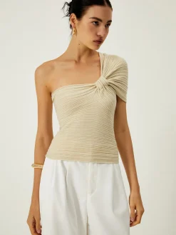 Asymmetrical One Shoulder Knotted Knit Top