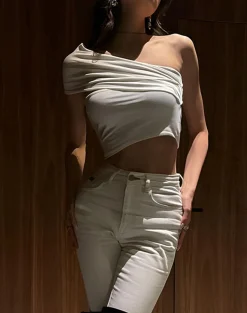 Asymmetrical One Shoulder Off Tank Top
