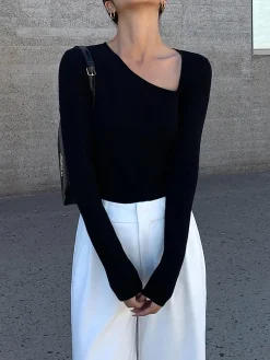 Asymmetrical Plain Long Sleeve T-Shirt
