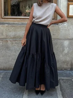 Asymmetrical Pleated Maxi Skirt