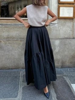 Asymmetrical Pleated Maxi Skirt