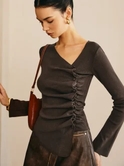 Asymmetrical Pleated Slim Sweater