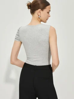 Asymmetrical Pleated Slim Tank Top