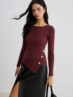 Asymmetrical Ribbed Slim Sweater