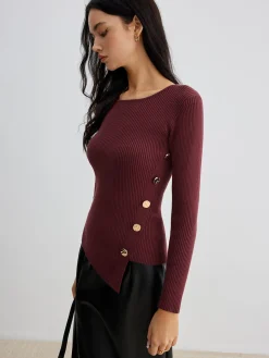 Asymmetrical Ribbed Slim Sweater