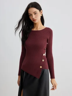 Asymmetrical Ribbed Slim Sweater