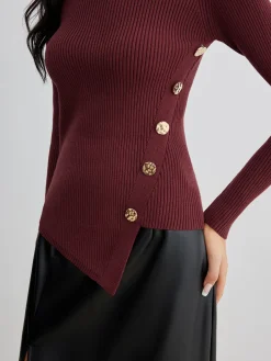 Asymmetrical Ribbed Slim Sweater